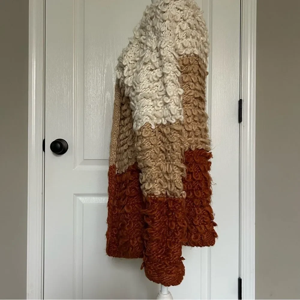 Oversized Slouchy Women’s Color Block Chunky Open Front Cardigan Sweater Medium